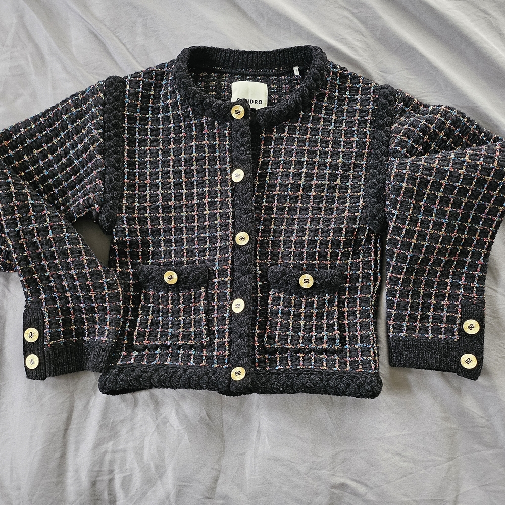 Black Tweed Cardigan with Gold Buttons